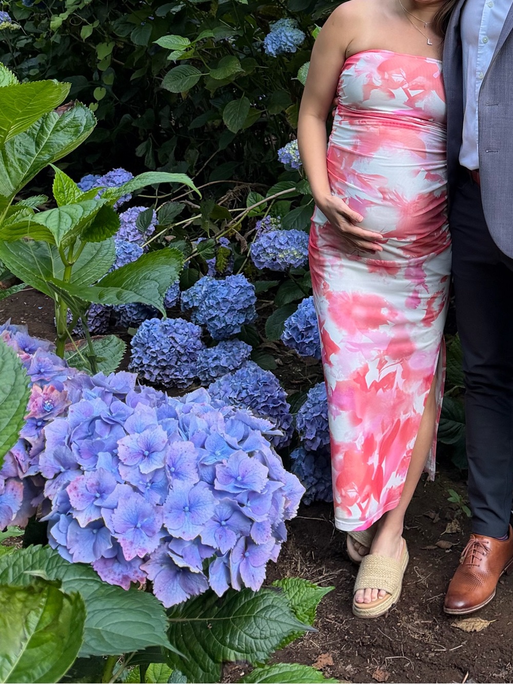 Bump friendly Strapless Pink & White Floral Maxi Dress